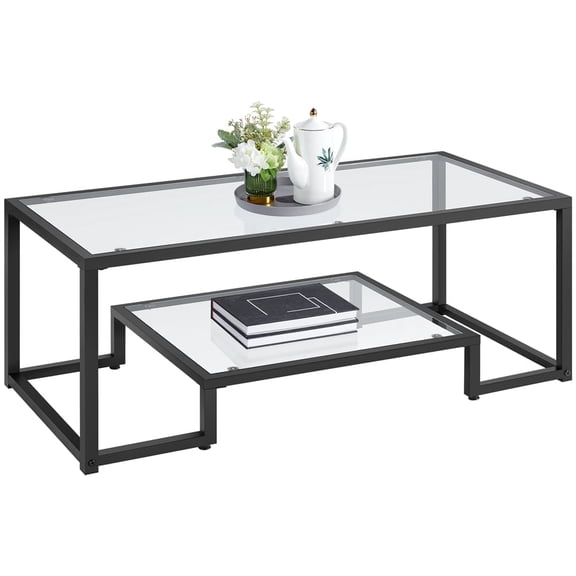 Yaheetech Modern Tempered Glass Coffee Table with Metal-frame, Black
