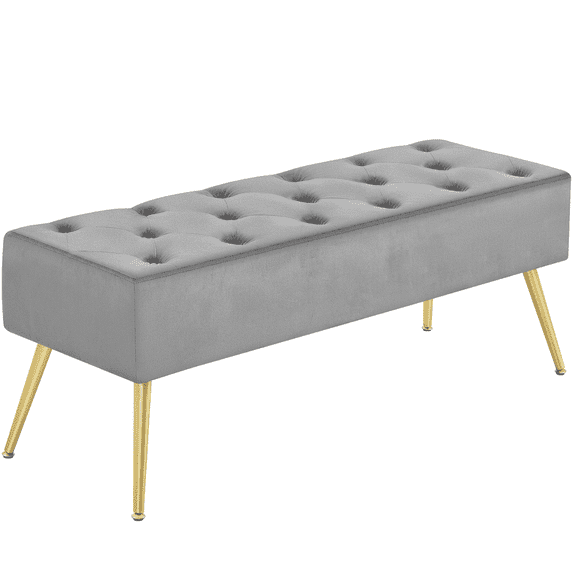 Yaheetech Modern Velvet Bench Upholstered Ottoman Footrest Stool Button Tufted with Gold Metal Legs, Gray