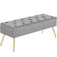 thumbnail image 1 of Topeakmart Modern Velvet Bench Upholstered Ottoman Footrest Stool Button Tufted with Gold Metal Legs, Gray, 1 of 13