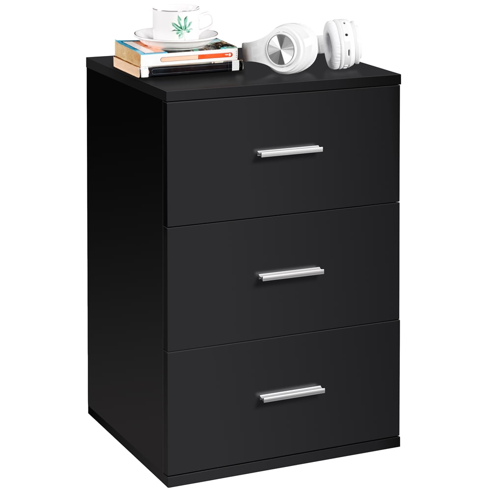 Topeakmart Modern Wooden Nightstand with 3 Storage Drawers, Black