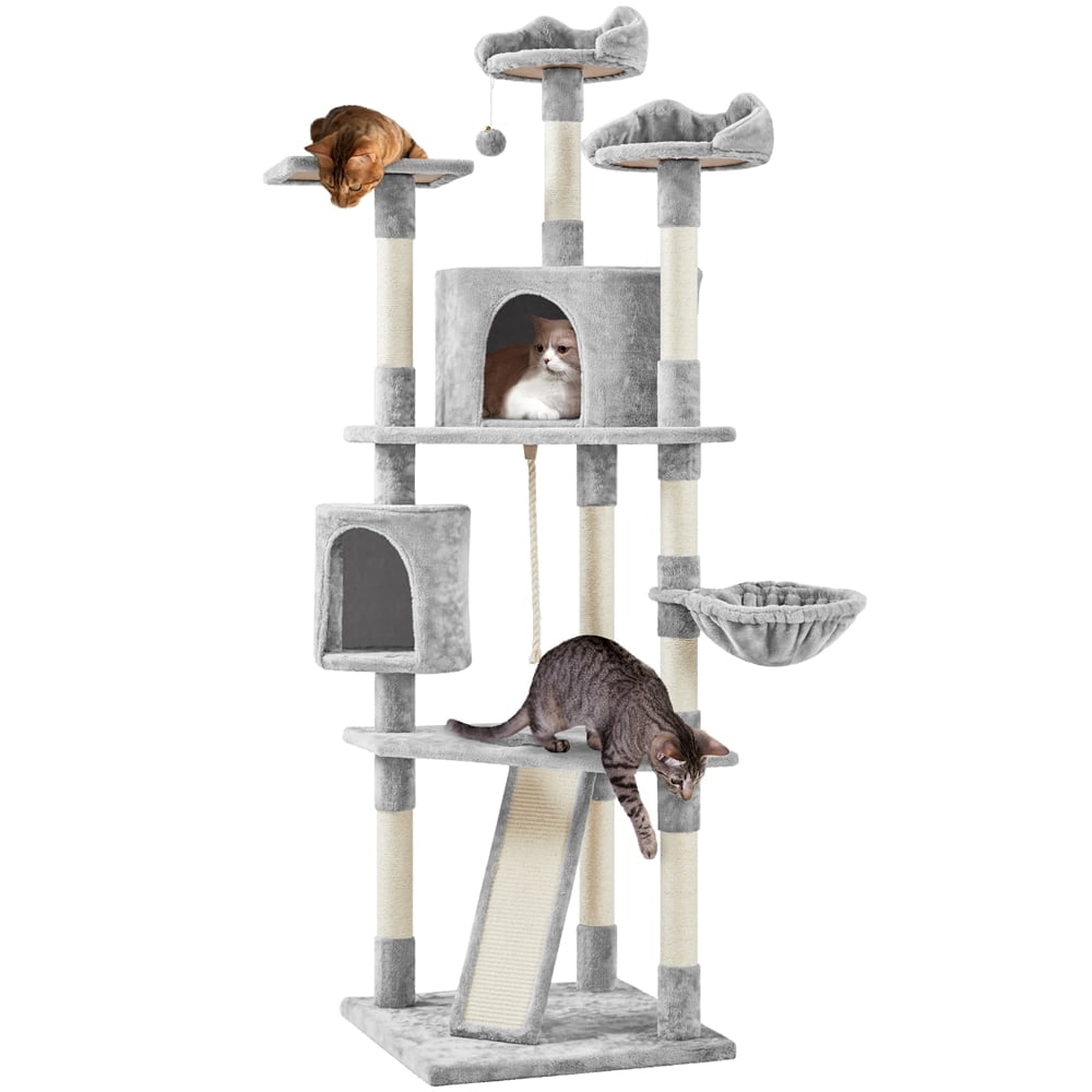 Walmart Black Friday Deals 2025 - Topeakmart Climbing Kitten Multi-level Cat Tree Condo Tower with Basket & Scratching Posts, Light Gray, 79'' H