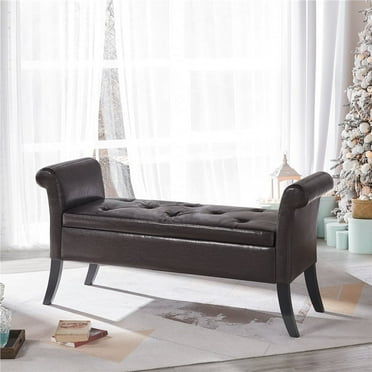 Topeakmart Multifunctional Faux Leather Storage Bench with Rolled Armrests, Dark Brown