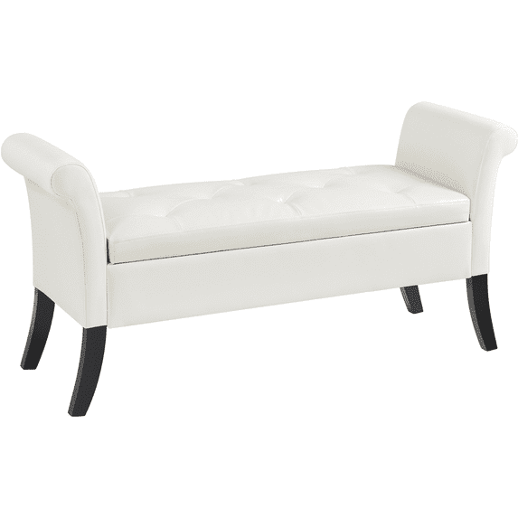 Topeakmart Multifunctional Faux Leather Storage Bench with Rolled Armrests, White