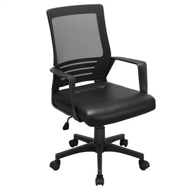 Belleze Mid-Back Office Chair PU Leather Ergonomic Desk, Black ...