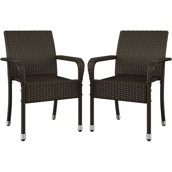 Yaheetech Outdoor Rattan Chair Set with Armrests & Adjustable Footpads, Set of 2, Brown
