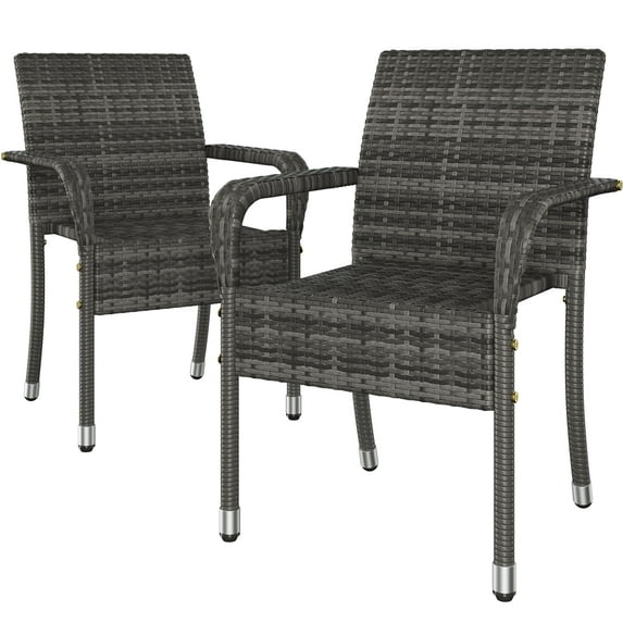 Topeakmart Outdoor Rattan Chair Set with Armrests & Adjustable Footpads, Set of 2, Gray