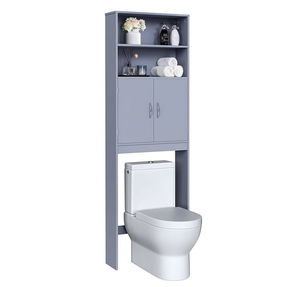 Yaheetech Over-the-Toilet Storage w/ Cabinet & 2 Open Shelves, Gray
