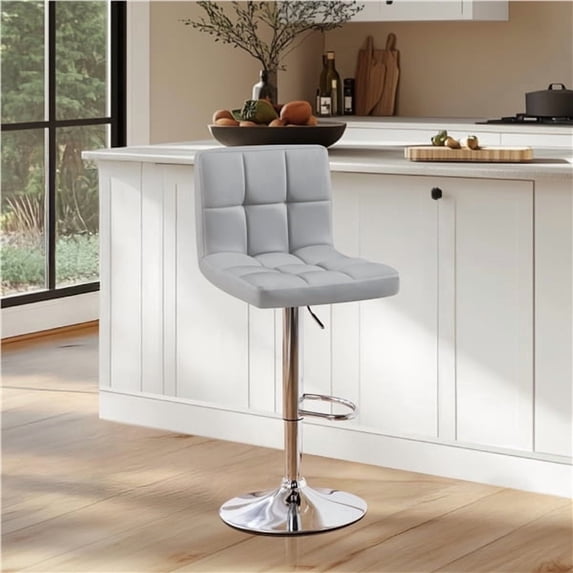 Yaheetech PU Leather Swivel Bar Stool with Adjustable Height and Footrest, Light Gray