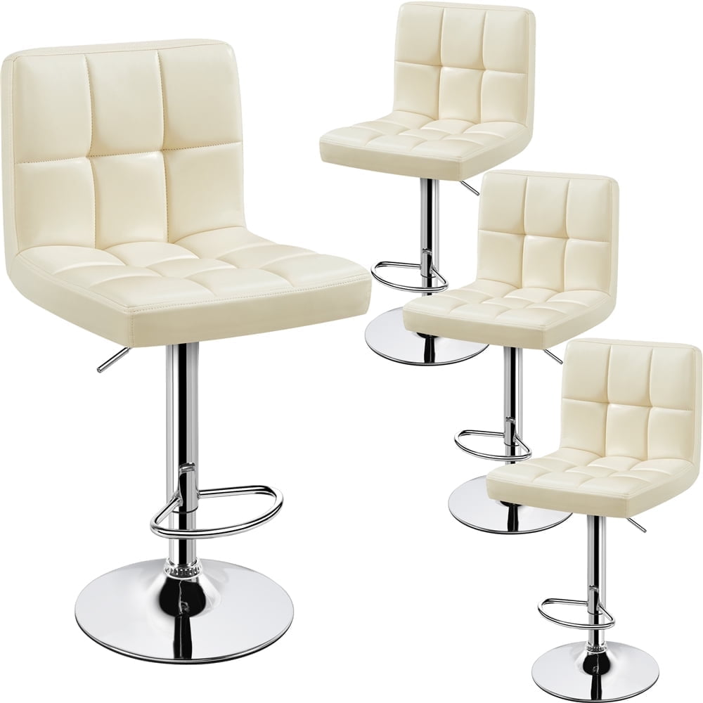 Topeakmart PU Leather Swivel Bar Stools with Adjustable Height and Footrest, Set of 4, Beige