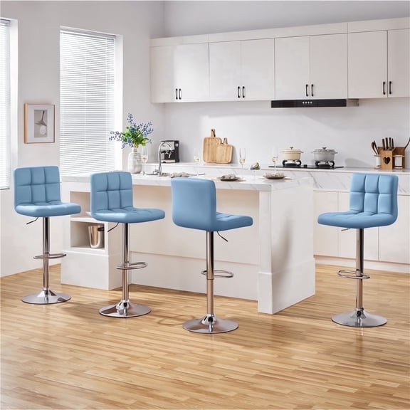 Yaheetech PU Leather Swivel Bar Stools with Adjustable Height and Footrest, Set of 4, Blue