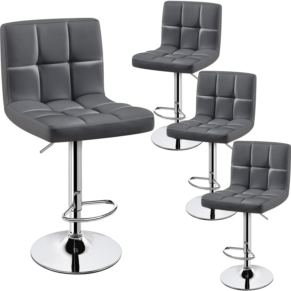 Topeakmart PU Leather Swivel Bar Stools with Adjustable Height and Footrest, Set of 4, Gray