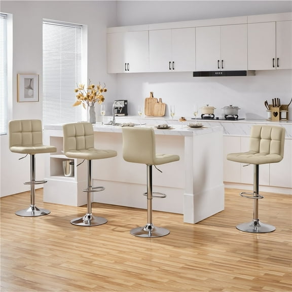 Topeakmart PU Leather Swivel Bar Stools with Adjustable Height and Footrest, Set of 4, Khaki