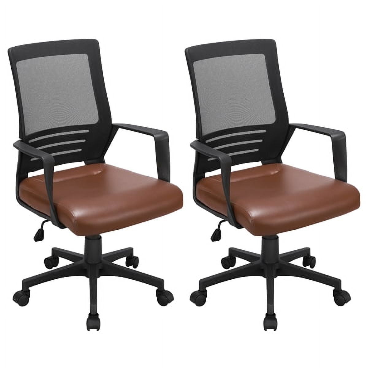 Yaheetech Pack of 2 Home Office Desk Chair Swivel Computer Chair Mesh Chair with Leather Padded Seat Brown