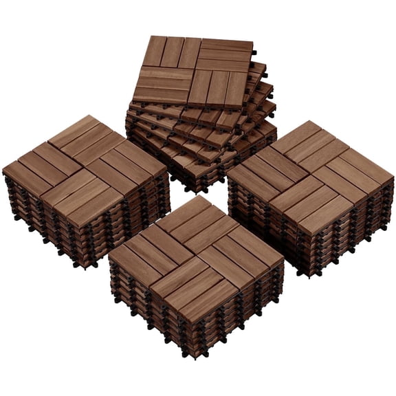 Yaheetech 12 × 12 in Pack of 27 Interlocking Deck Tiles, Waterproof Acacia Wood for Patio Garden Poolside, Brown