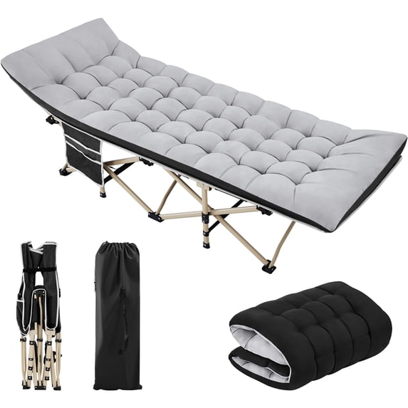 Topeakmart Portable Camping Cot with Mat and Carry Bag, Black Cot/Gray Pad
