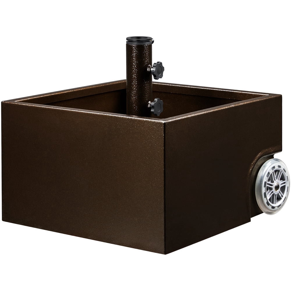 Yaheetech Portable Metal Umbrella Base Stand with Fillable Planter, Drainage, Wheels for Patio Garden Backyard, Brown