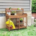 thumbnail image 1 of Yaheetech Potting Bench Table with Removable Sink Drawer Shelves for Outdoor, Brown, 1 of 8