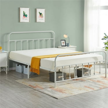 Topeakmart Queen Metal Bed Frame Spindle Headboard & Footboard, White