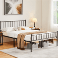 Topeakmart Queen Metal Bed Frame with Spindle Headboard and Footboard