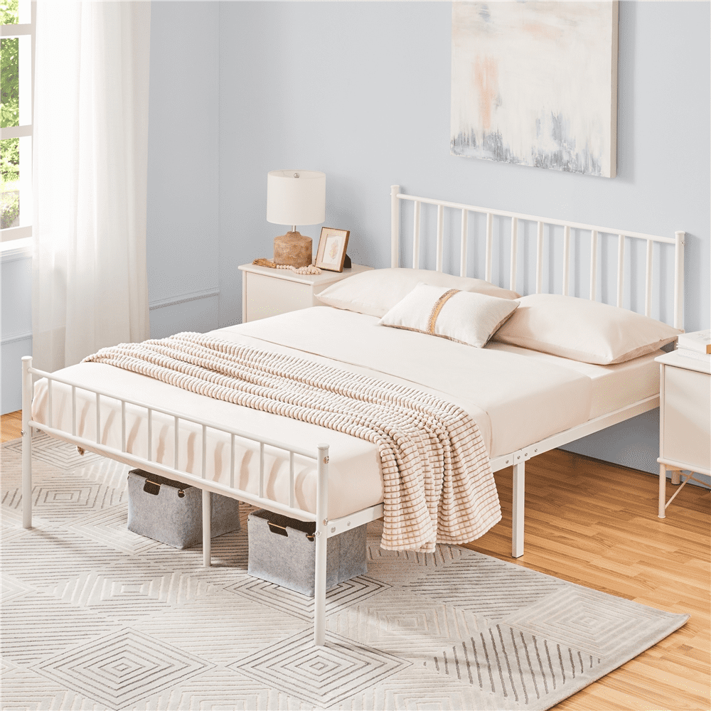 Topeakmart Queen Metal Bed Frame with Spindle Headboard and Footboard