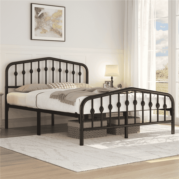 Yaheetech Metal Platform Bed Frame with Arched Headboard and Footboard, Black, Queen
