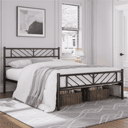 Yaheetech Queen Size Metal Platform Bed Frame with Headboard and Footboard, Black
