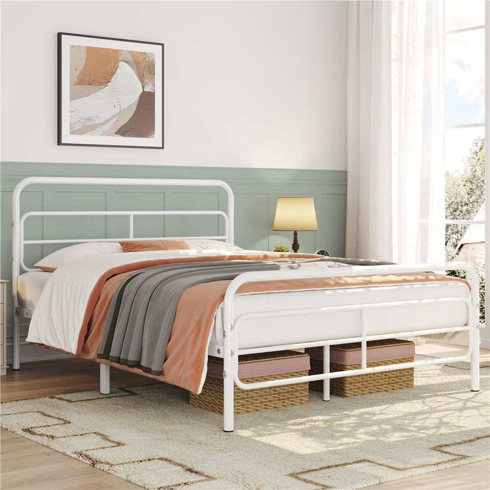 Topeakmart Queen Size Metal Platform Bed with Headboard Underbed