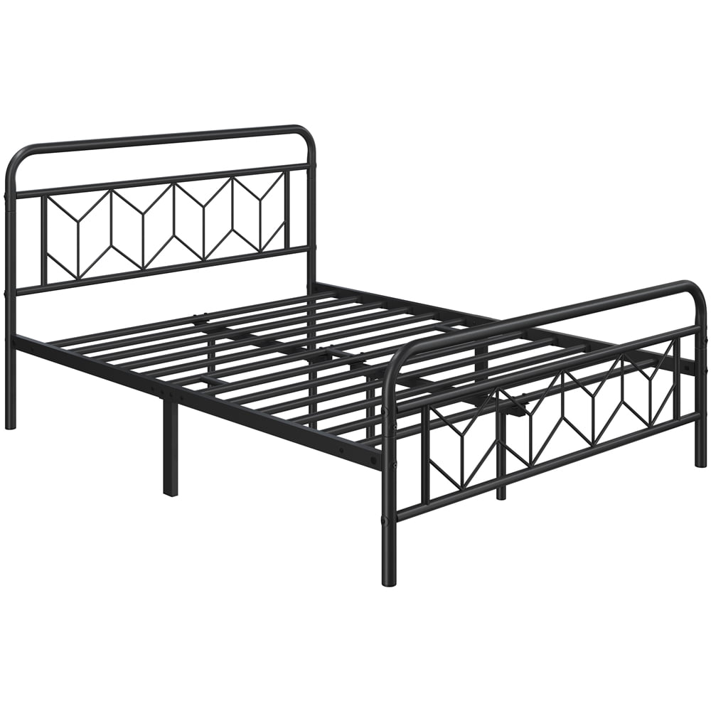 Topeakmart Queen Size Metal Platform Bed with Vintage Headboard