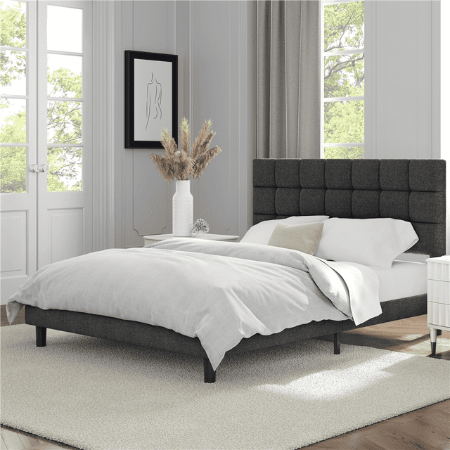 Topeakmart Queen Size Upholstered Bed, Includes Frame, Platform and