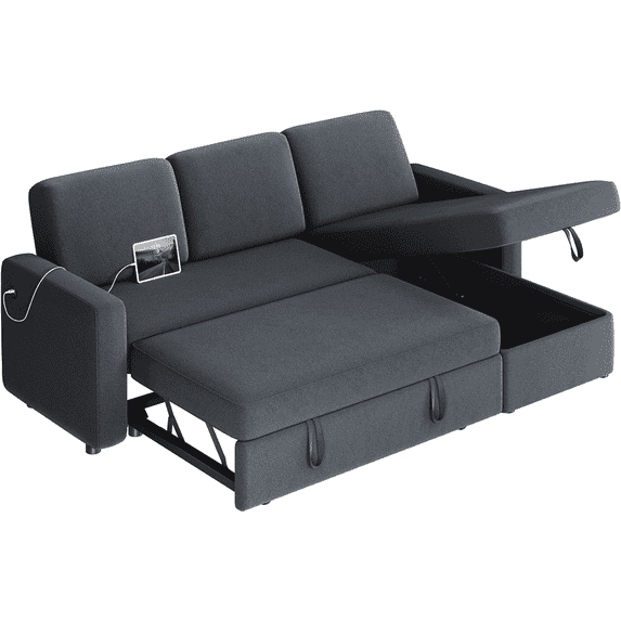 Topeakmart Reversible L-Shaped Sectional Sofa Bed with USB & Type-C Ports, Dark Gray