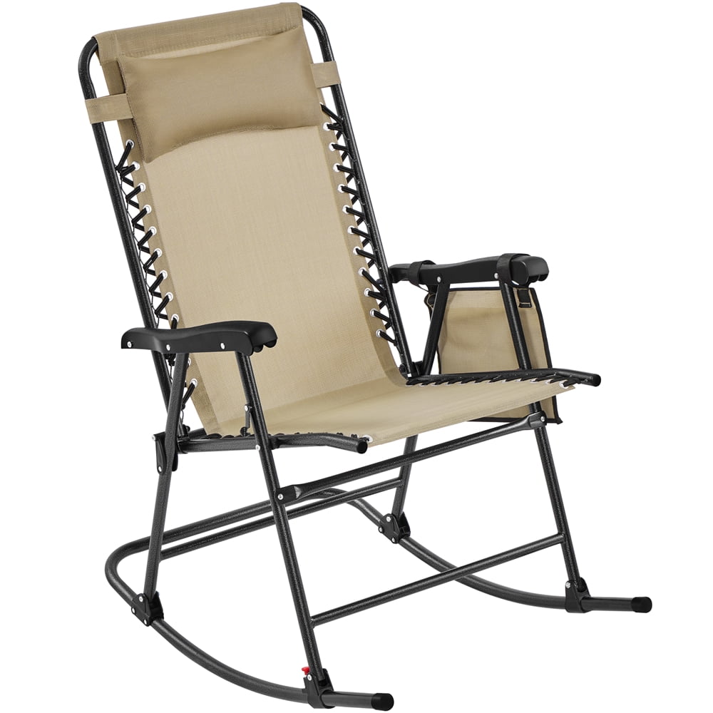 Topeakmart Rocking Recliners Chair with Cupholder, Beige