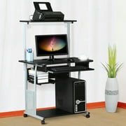 Topeakmart Rolling Computer Desk w/ Printer Shelf & Keyboard Tray, Black