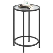 Yaheetech Round Glass Top Bedside Table End Table Accent Table with Metal Frame, Black