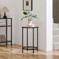 thumbnail image 1 of Yaheetech Round Glass Top Bedside Table End Table Accent Table with Metal Frame, Black, 1 of 8