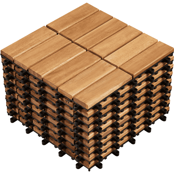 Topeakmart Set of 10 Waterproof Wood Flooring Tiles for Patio, Wood