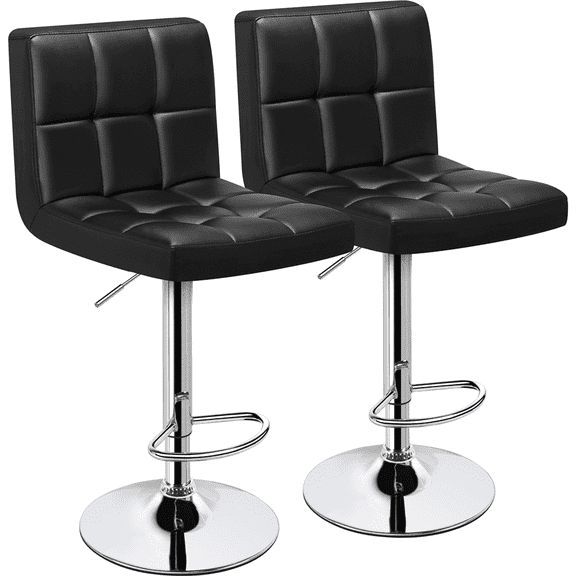 Topeakmart Set of 2 Adjustable Swivel Bar Stools with Square Back, Black