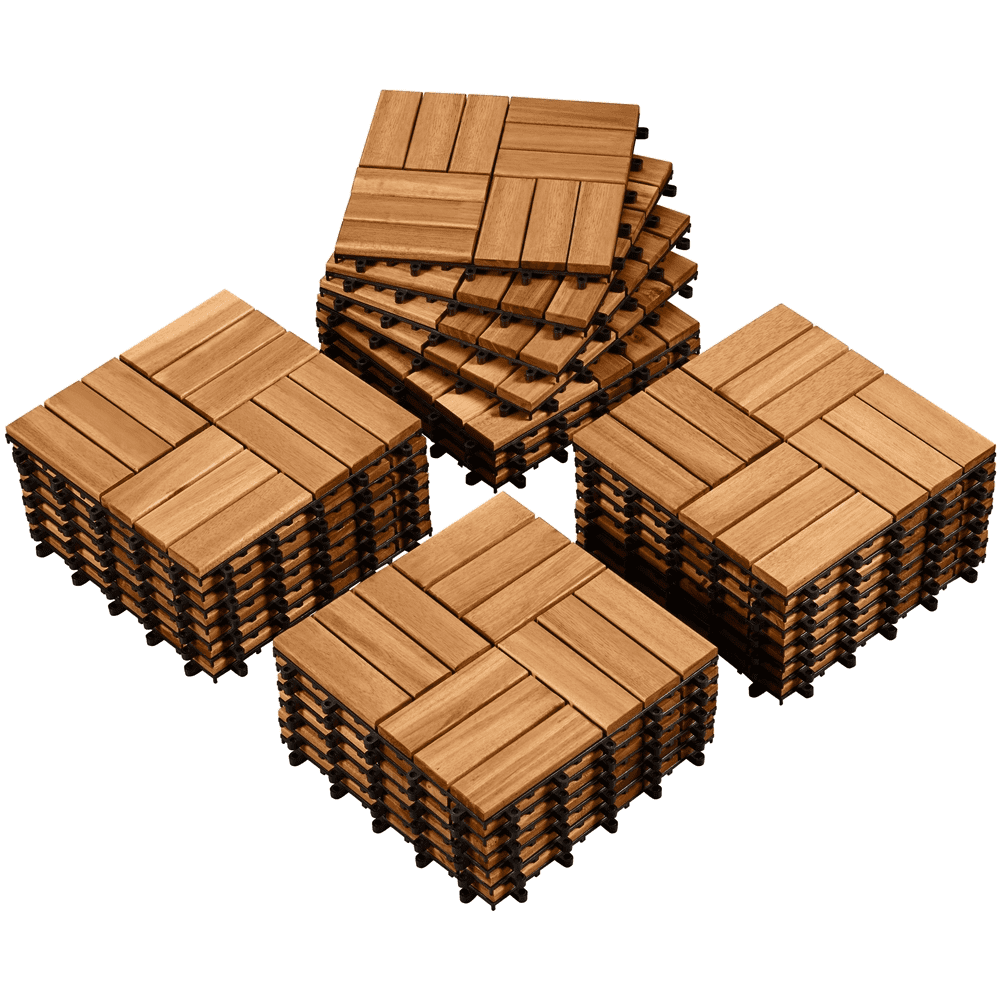 Topeakmart Set of 27 Interlocking Wood Flooring Tiles for Garden, Wood