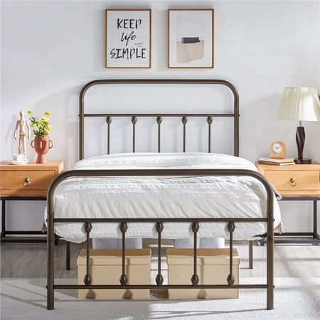 Yaheetech Metal Bed Frame Spindle Headboard & Footboard, Bronze, Twin