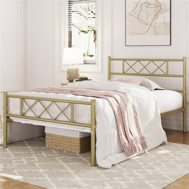 Topeakmart Twin Metal Bed Frame with Crisscross Headboard & Footboard
