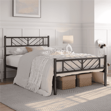 Topeakmart Twin Size Metal Platform Bed Frame with Headboard and Footboard, Black