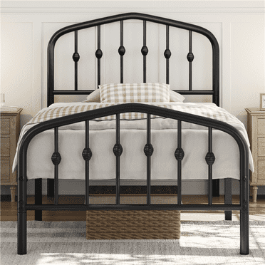 Topeakmart  Metal Bed Frame with Arched Headboard and Footboard, Black, Twin