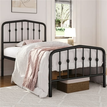 Topeakmart Twin Size Modern Metal Bed with Arched Headboard and Footboard, Black