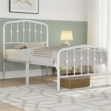 Topeakmart Twin Size Modern Metal Bed with Arched Headboard and Footboard, White