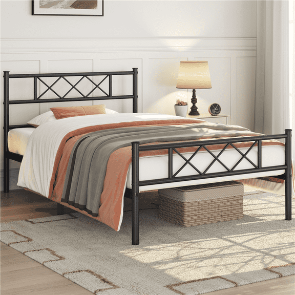Topeakmart Twin XL Metal Bed Frame with Crisscross Headboard & Footboard, Black