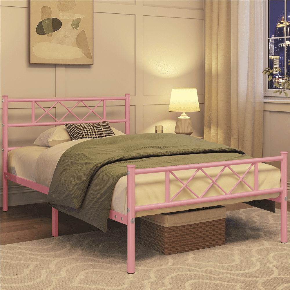 Topeakmart Twin XL Metal Bed Frame with Crisscross Headboard
