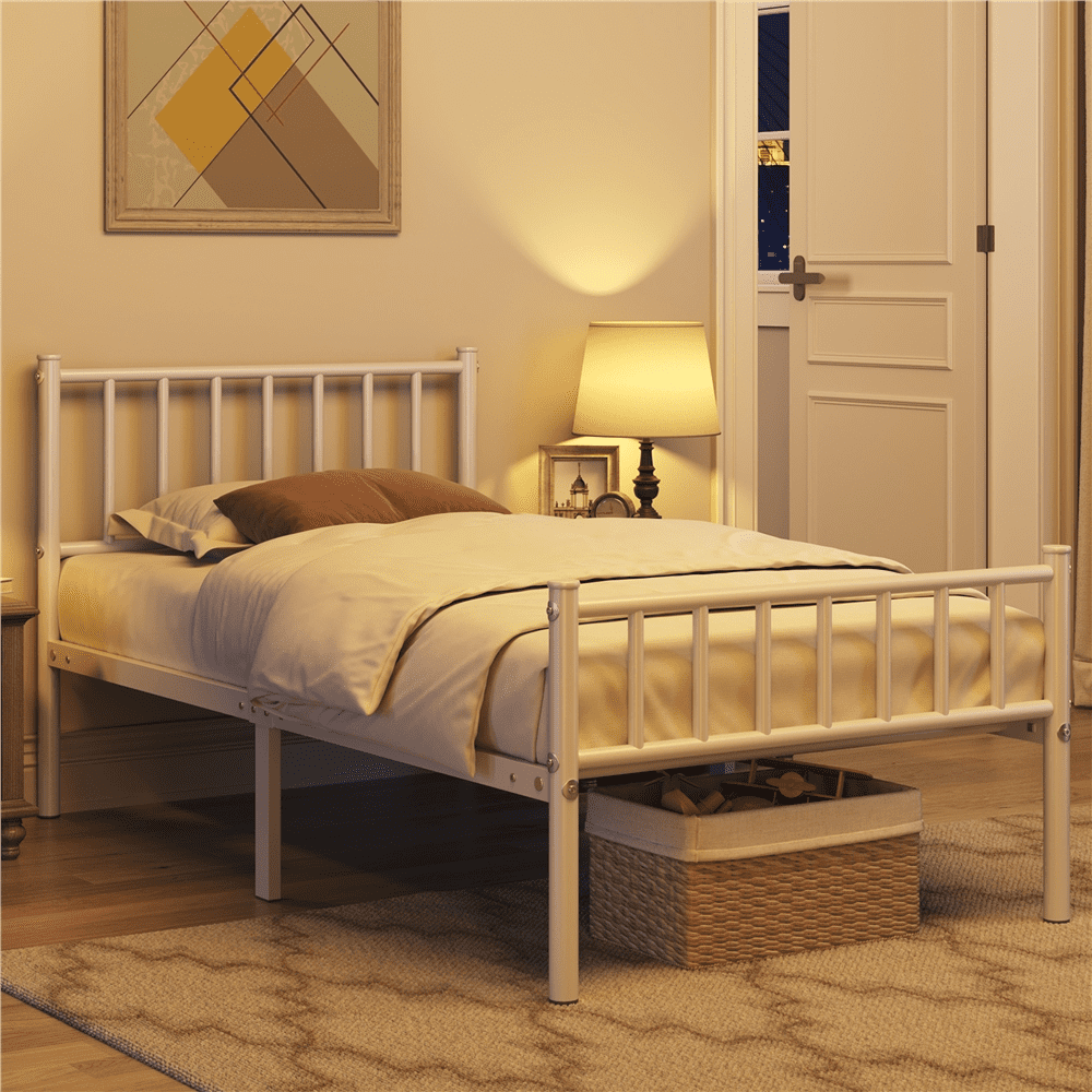 Topeakmart Twin XL Metal Bed with Spindle Headboard and Footboard No