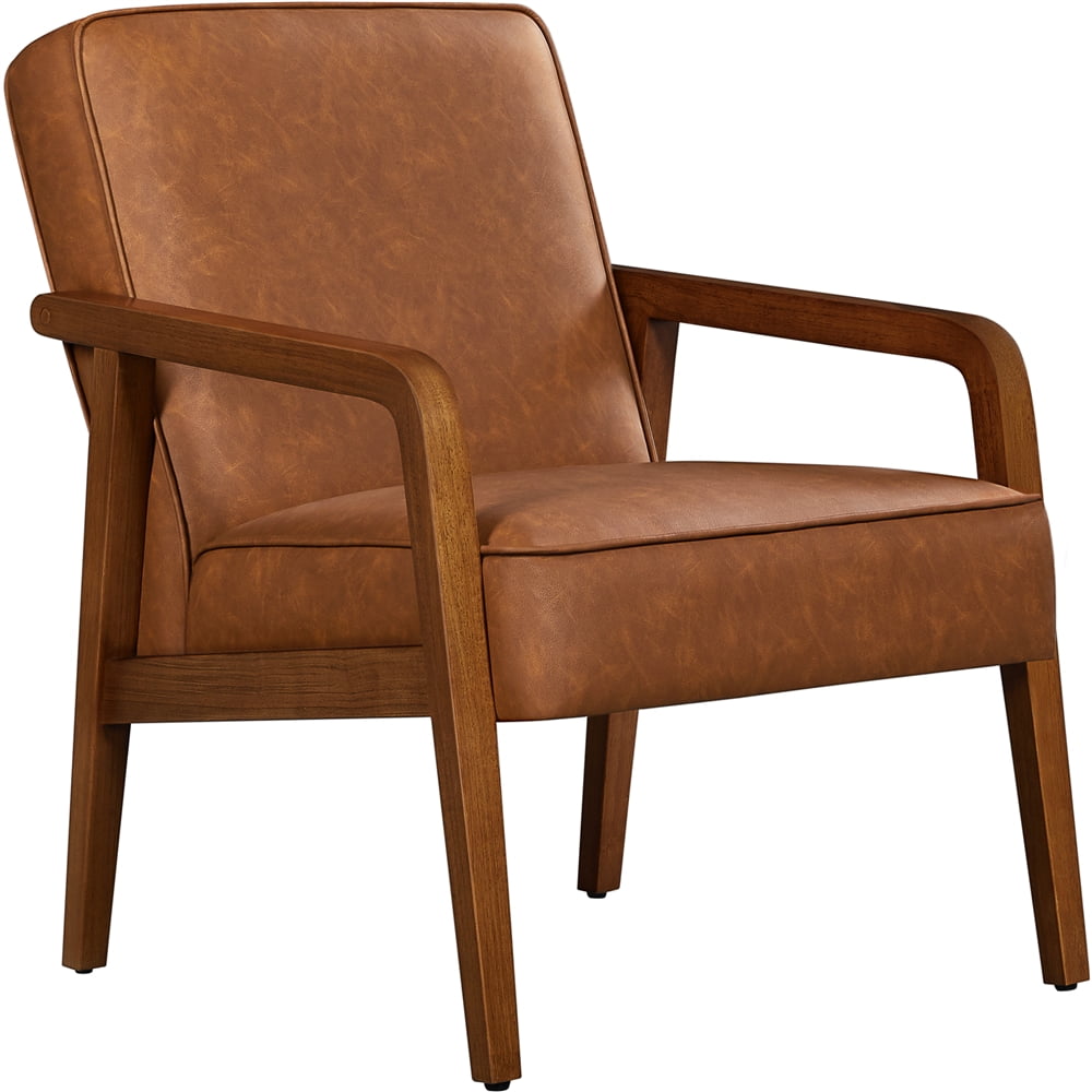 Topeakmart Upholstered Faux Leather Accent Armchair with Solid Wood