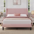 thumbnail image 1 of Yaheetech Upholstered Platform Bed Frame with Channel Tufted Headboard, Queen, Pink, 1 of 7
