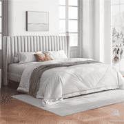 Yaheetech Upholstered Platform Bed with Headboard, King, Ivory