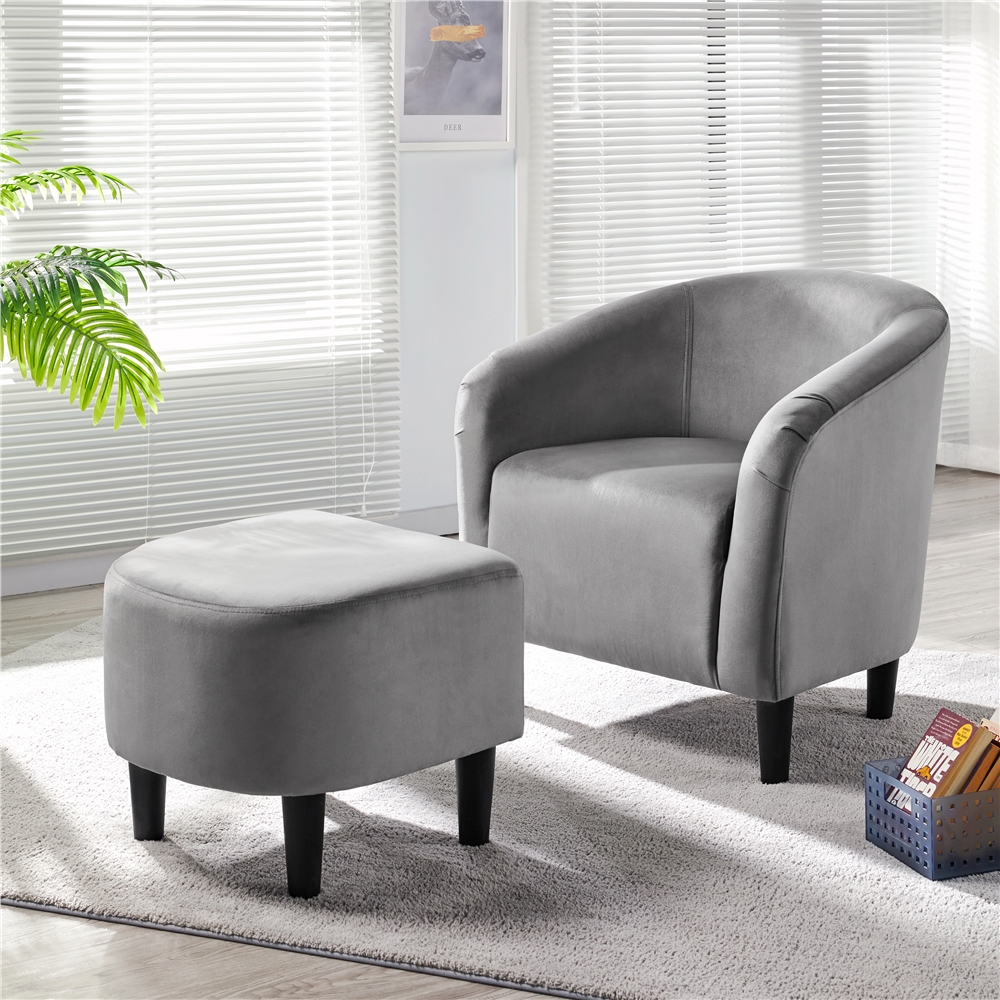 Alden Design Contemporary Barrel Accent Arm Chair, Gray Velvet